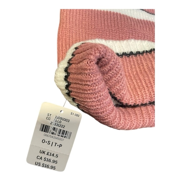 PINK Victoria's Secret Pink and Black Pom-Pom Beanie Winter Apparel - Picture 3 of 3
